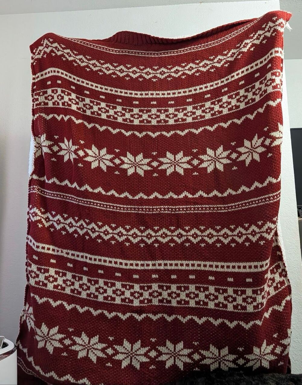 Pottery Barn Fair Isle Throw Blanket Red 50X60” CottageCore Farmhouse Christmas